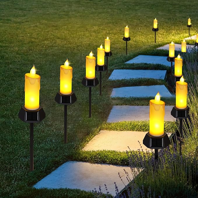 BlcTec Solar Candles Outdoor Waterproof Realistic Flickering Flames LED Candles with IP65 High Rating Waterproof Suitable for Lawn Yard Pathway Camping Graveyard Halloween Outdoor Decor 4 PCS