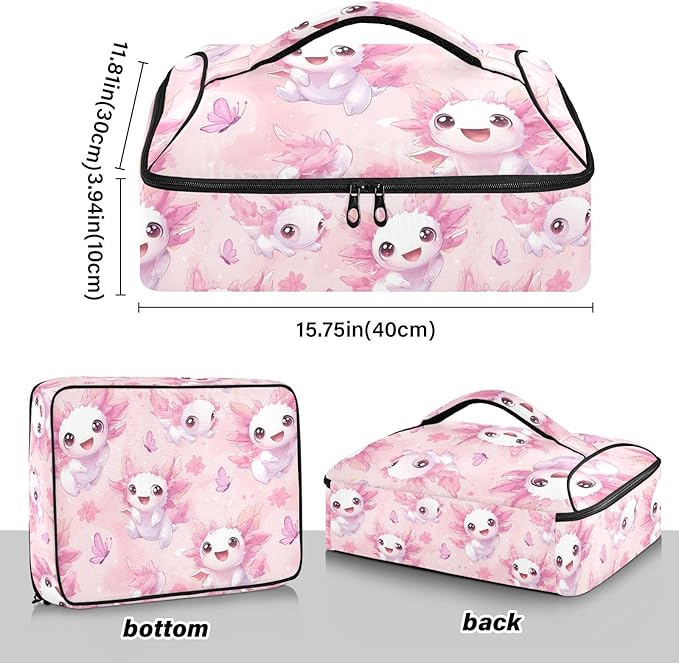 Casserole Carrier Adorable Axolotls Patterns PrintInsulated Casserole Carrier for Hot or Cold Food Thermal Lunch Tote for Potluck Parties Picnic Beach Fits 9 x 13 Inches Baking Dish