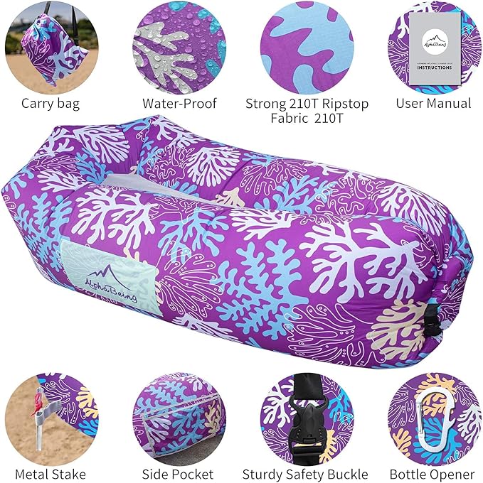 AlphaBeing Inflatable Lounger Air Sofa Portable Inflatable Couch Mesh Hollow Air Hammock Anti Leakage Air Chair for Outdoor Camping Beach Traveling