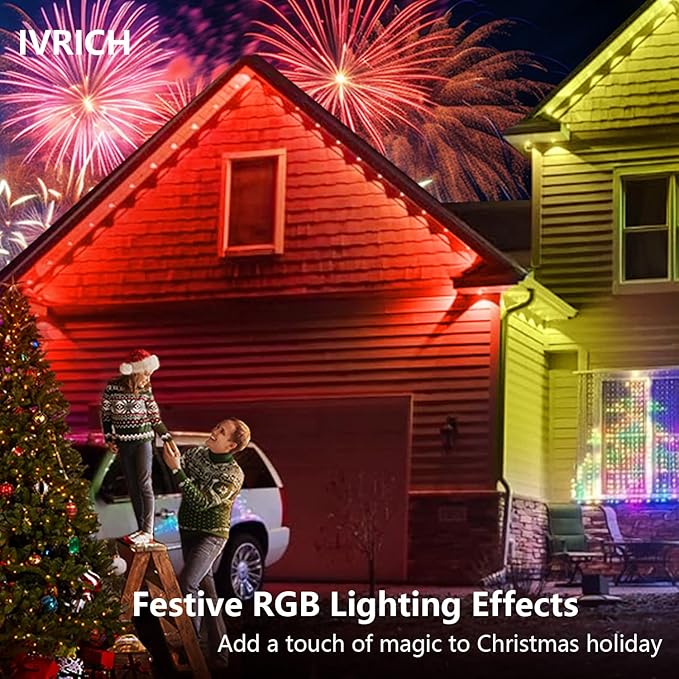 IVRICH 500FT Permanent Outdoor Lights Smart RGB Eave Light with Color Changing APP/Remote Control IP67 Waterproof Music Sync Timer Function for Christmas Party Holiday Decor