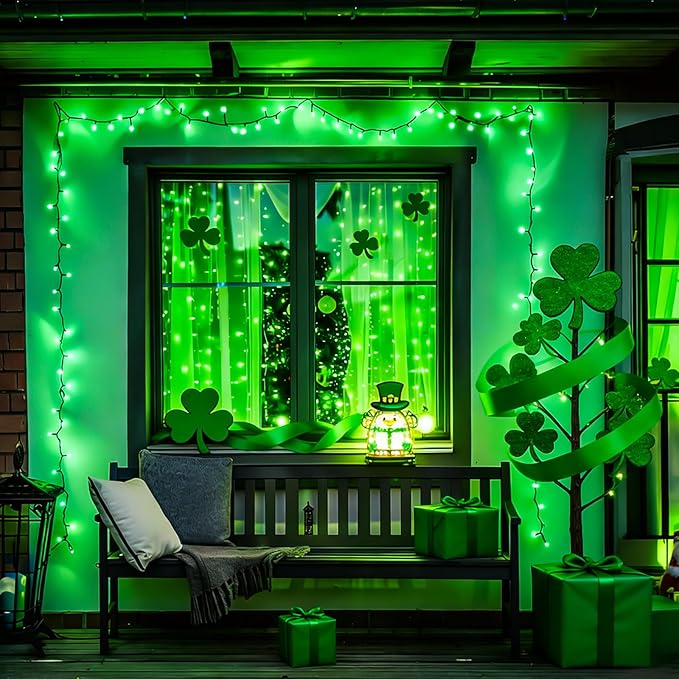 YEGUO Christmas Lights Battery Operated 2 Pack Each 33ft 100 LED Green String Lights Outdoor Waterproof Green Wire Fairy Christmas Light Indoor with Remote