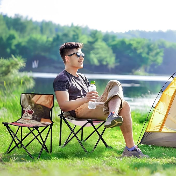 Cat Holiday Portable Camping Chairs Folding Chair - Durable Oxford Fabric Lightweight Iron Frame Easy Fold Design - Ideal for Outdoor Activities Camping Fishing and Travel