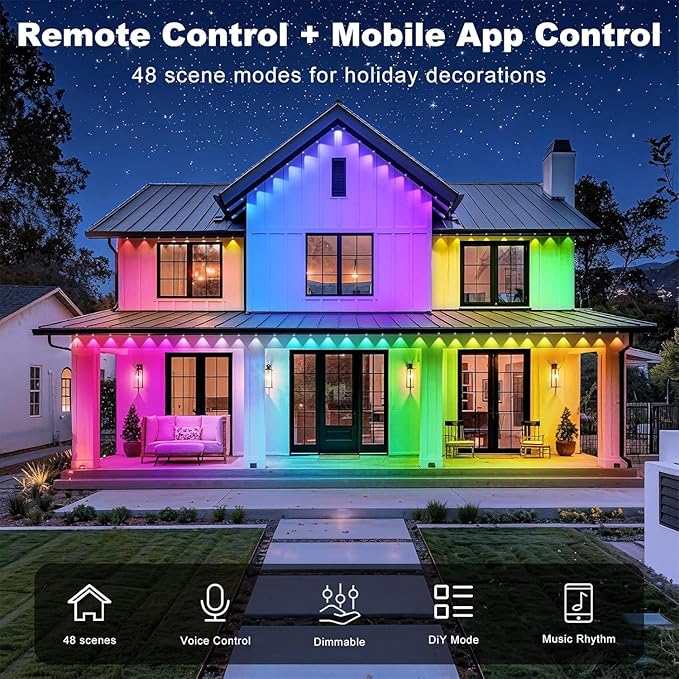 500FT Permanent Outdoor Lights Waterproof with Smart App Control RemoteDIY Scene ModesMusic Sync hronizationEaves Lights for Garden DecorDeckChristmas