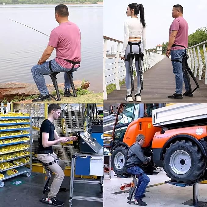 Adjustable Chairless Wearable Invisible Chair Portable Invisible Seat Leg Brace Support Chair Pants Exoskeleton Stool Heights Adjustable for Camping Indoor Outdoor