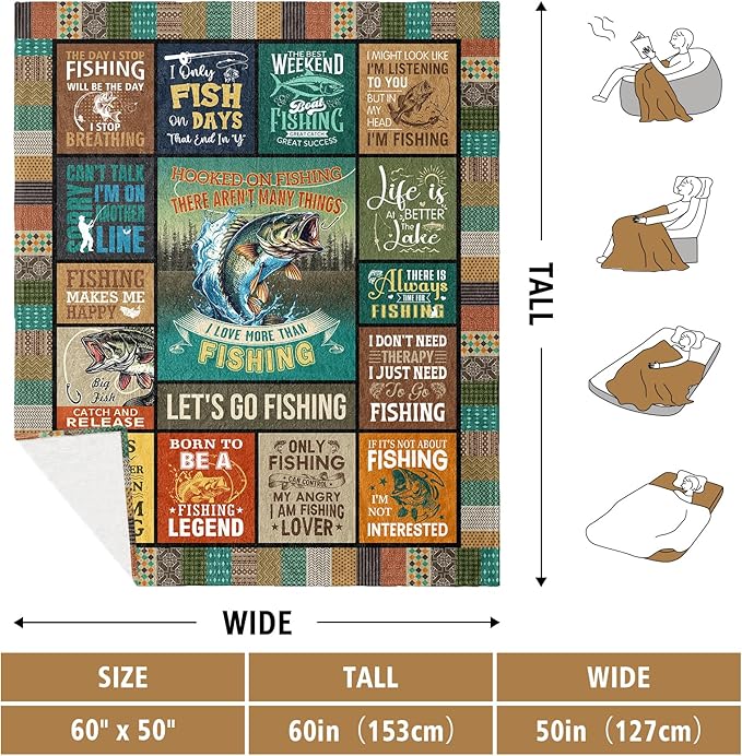 Fishing Gifts for Men/Women Fishing Blanket 60x 50 Fishing Gifts for Dad Fishing Gifts Fishing lovers Gifts Gifts for Men Who Love Fishing Fisherman Gifts for Fathers Day/Birthday/Christmas