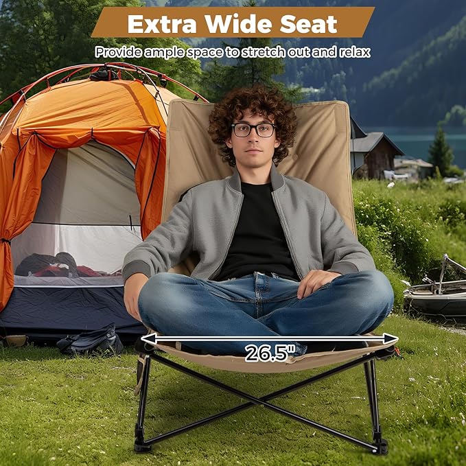Goplus Portable Folding Camping Chair 4-Position Padded Outdoor Chair with 500 LBS Support Side Pocket and Carry Bag Outside Camp Chair for Sports Fishing and Garden (2)