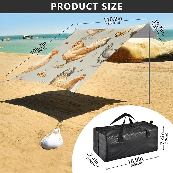 Beach Tent Sun Shelter Chicken Butterfly Lightweight &amp Easy Setup Beach Shade Canopy for Camping Fishing