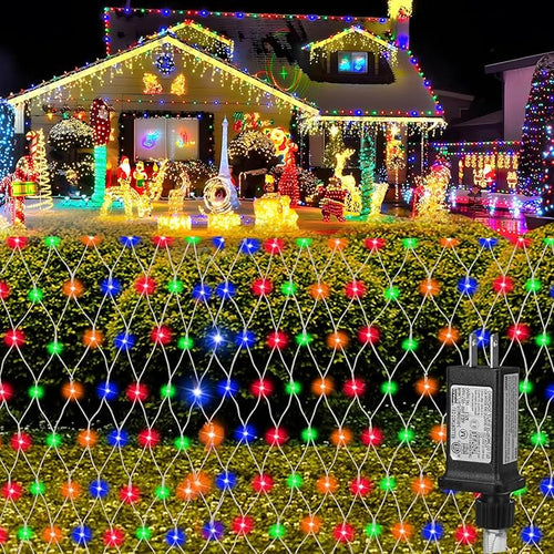 (Upgraded) Outdoor Christmas Lights 360 LED Sturdy Christmas Net String Lights 12x5Ft 8 Light Modes Christmas Decoration Lights for Backyards Gardens Bushes Lawns Patio New Year - Multicolored