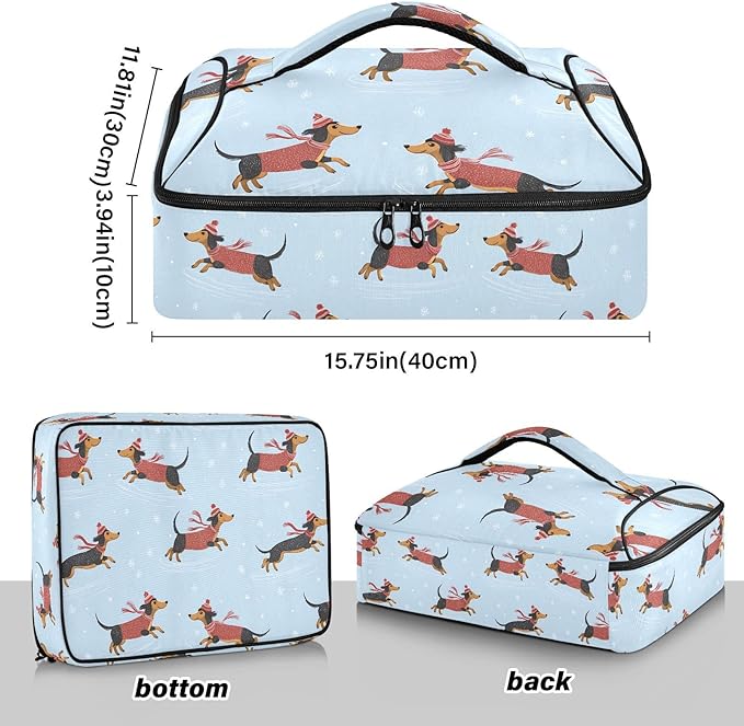 Casserole Carrier Loveliness Cute DogsInsulated Casserole Carrier for Hot or Cold Food Thermal Lunch Tote for Potluck Parties Picnic Beach Fits 9 x 13 Inches Baking Dish