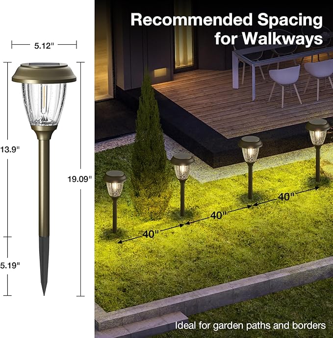 XMCOSY+ Solar Lights Outdoor 10/25 LM LED with 2 Lighting Modes Solar Garden Lights Glass and Metal IP65 Waterproof Solar Powered for Yard Pathway Walkway Driveway Patio (6 Pack Warm White)