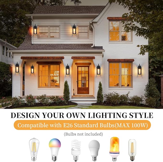 Large Outdoor Wall Light Fixtures 2-Pack Anti-Rust Porch Lights with Tempered Glass 17 Modern Farmhouse Black Exterior Lighting Fixtures Waterproof Outside Sconce Coach Lights for Garage House