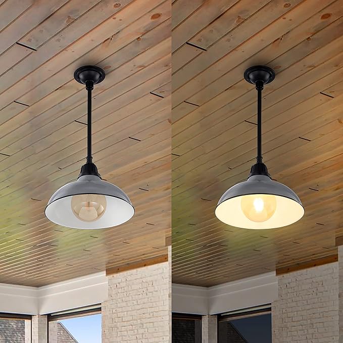 JONATHAN Y 12.25 Gray/Black 1-Light Farmhouse Indoor/Outdoor LED Pendant Iron Hanging Light and Black Metal Shade Rustic Ceiling Lamp for Kitchen Island LED Bulb Included (JYL7611D)