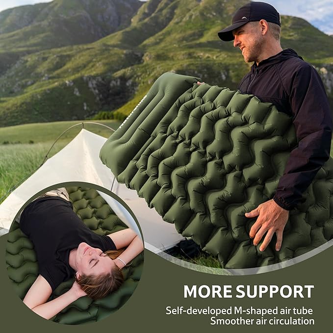 Naturehike Double Camping Sleeping Pad Ultralight Inflatable Sleeping Mat with Pillow Built-in Pump 2.6 Inch Lightweight Air Mattress for Backpacking Hiking Traveling