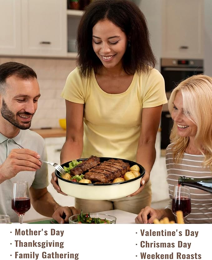 Enamel Round Roasting Pan Set Baking Dish 4-Pack 9/10/12/14 Inch High Temperature Resistance Bakeware for Pizza Chicken Oven Dishwasher Safe Valentine Mother's Day Gift for Wife &amp Mom Cake Pan
