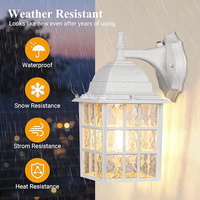 Dusk to Dawn Outdoor Lighting Fixtures - Sensor Exterior Lights White Porch Lights Waterproof Wall Lanterns for Garage Front Door