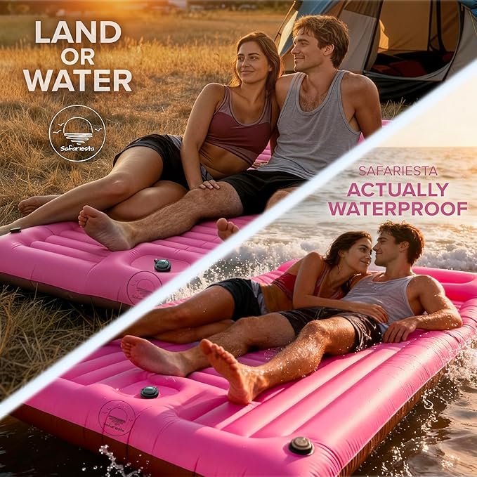 Premium Double Sleeping Pad for Camping - Camping Mattress 2 Person XL with Built-in Pump - 6.9 Thick Camping Beds for Adults - Indoor Beach &amp Pool Use