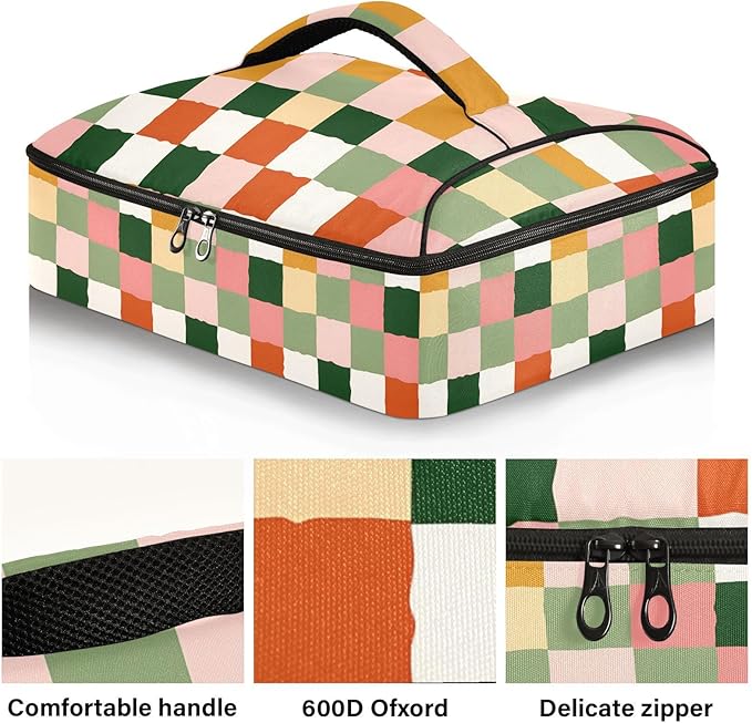 Casserole Carrier Cute Checkered PatternInsulated Casserole Carrier for Hot or Cold Food Thermal Lunch Tote for Potluck Parties Picnic Beach Fits 9 x 13 Inches Baking Dish