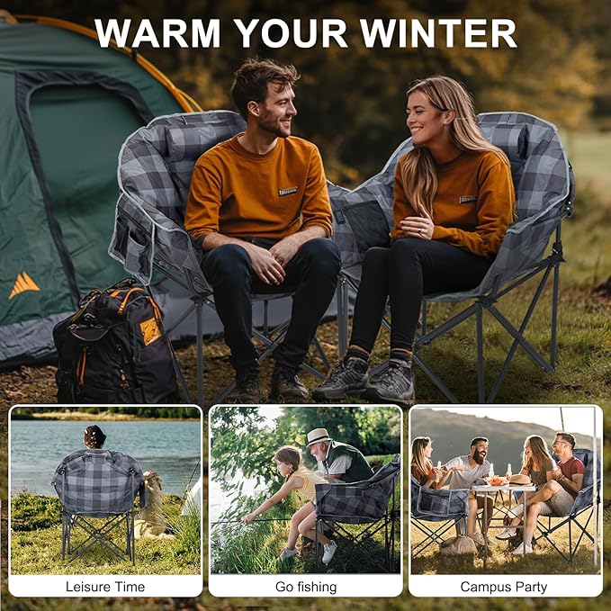 ABORON Oversized Heated Camping Chair Portable Folding Recliner with 3 Heat Settings Heavy-Duty Fully Padded Chair Supports Up to 500 lbs Ideal for Outdoor Adventures