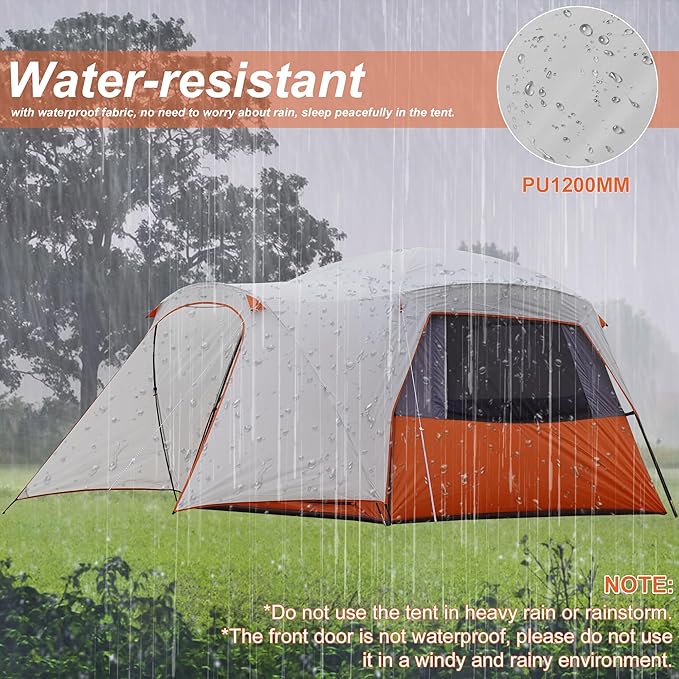 Vidalido 3-4 Person Tent with 1 Mesh Door and 2 Large Mesh Window Double Layer Waterproof Portable Family Cabin Tent 4 Person Tents for Outdoor Camping Hiking