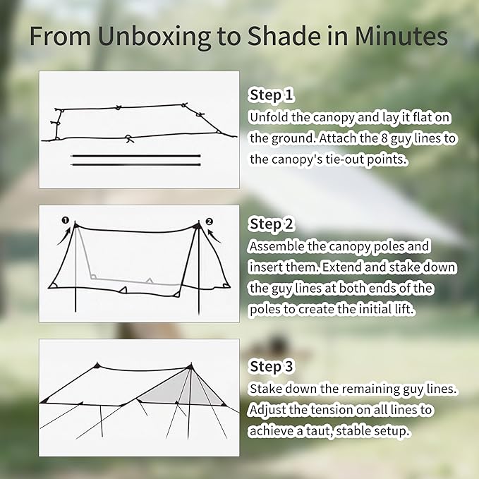 Hexagon Silver Camping Tarp Rain Fly Tarp Camping Canopy Lightweight Ripstop Fabric - UPF50+ Sun Shelter Waterproof &ampWindproof Beach Tent (118x118in Sand Gold Blackout Fabric)