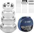 Camping Mess Kits - 28pcs Camping Dinnerware Set Camping Gifts Camping cookware Sets Camping Accessories Camping Cooking Utensils Set Bowls Plates Knives Forks Spoons