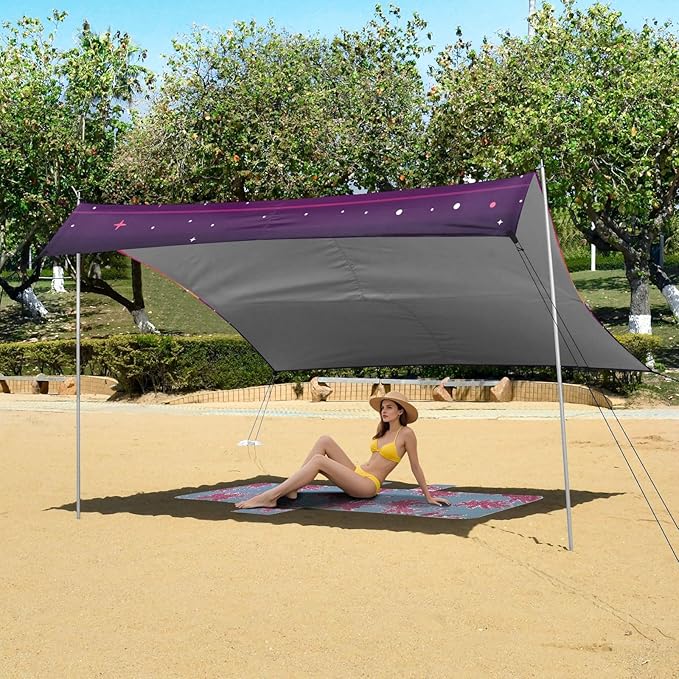 ALAZA Cute Panda Sunset Beach Tent Sun Shelter UPF50+ Protection Beach Shade Canopy w/ 4 Sandbags for Outdoor Camping Fishing Backyard Fun Picnic 10x9 ft