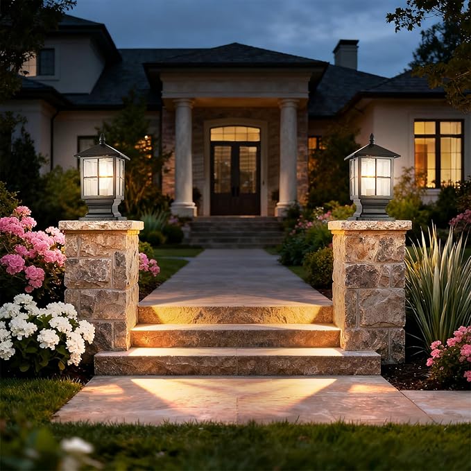 SLAWA Outdoor Post Light Fixture Modern Outdoor Column Lights IP54 Waterproof Aluminum Pillar Lights Outdoor Lighting for Yard Garden Patio Path with Clear Glass Shade