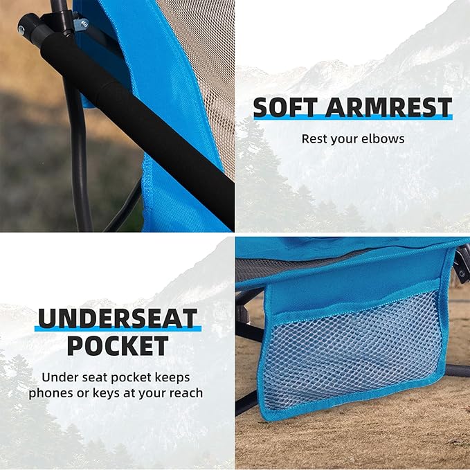 Folding Camping Chair - Lightweight Portable Beach Chair with Cup Holder Heavy Duty 300lbs Capacity Lawn Chair for Outdoor Camping Travel Concert (Light Blue)
