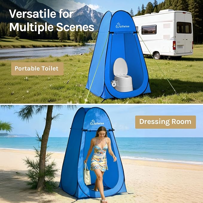 Wolfwise Pop Up Shower Tent Portable Instant Changing Tent with Ventilation Window &amp Carry Bag Privacy Bathroom Toilet for Beach Camping &amp Outdoor Width 40  Height 75  Blue