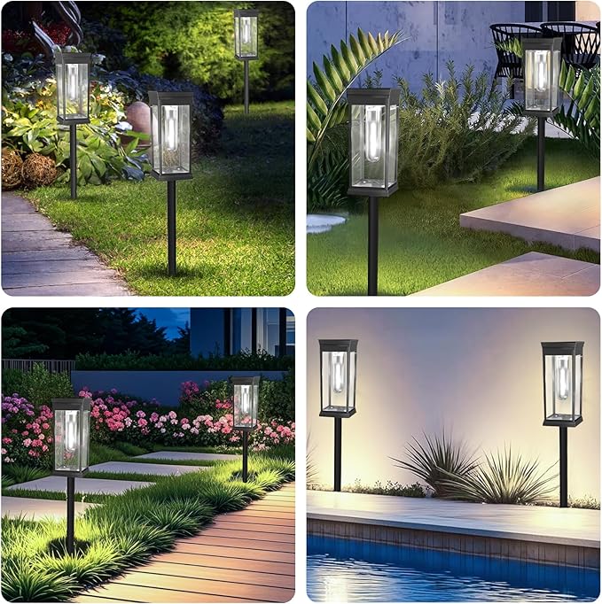 8 Pack Solar Pathway Lights OutdoorIP65 Waterproof - Bright Solar Lights OutdoorAuto On/Off Pathway Lights Solar PoweredSolar Path Lights for Walkway Driveway Garden (Cool White)