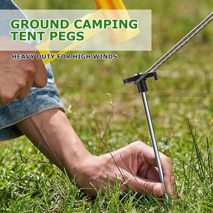 50 Pack 10 Inch Heavy Duty Tent Stakes Metal Tent Pegs for Hard Ground Black Steel Camping Stakes for Canopies Tarps &amp Gazebos Secure Ground Anchors with T-Shaped Heads