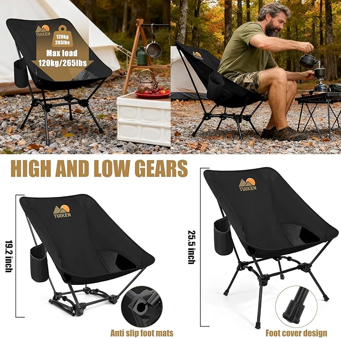 Ultralight Camping Chair Backpacking Chair Portable Camp Chair with Cup Holder &amp Storage Bag Lightweight Compact Folding Chair for Hiking Travel Picnic Mountaineering