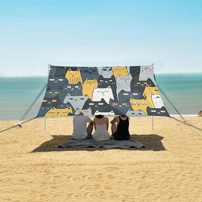 Texture of A Crowd of Cats Camping Sun Shelter Beach Tent Portable Beach Sun Shade Outdoor Canopy for Camping Trips Fishing Picnic