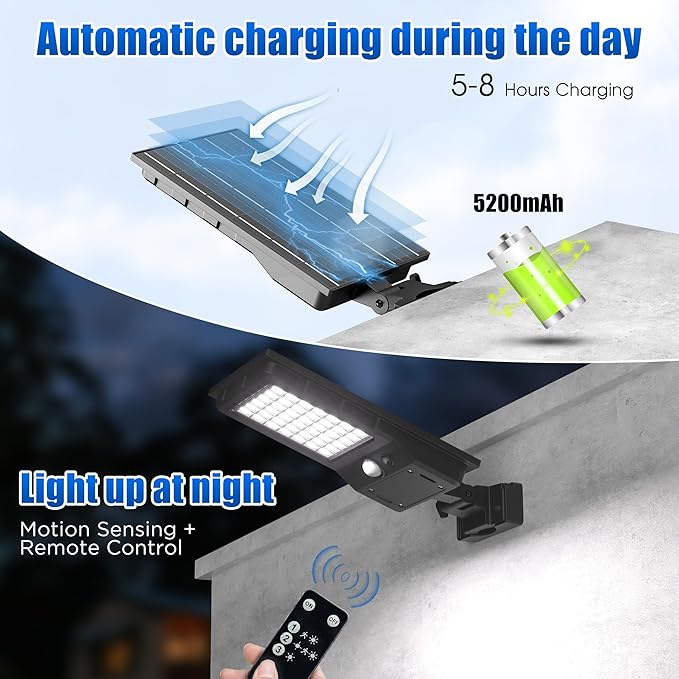 Outdoor Solar Wall LED Street Lights 6500K Solar Outside Dusk to Dawn IP65 Waterproof Lights Solar Powered with Motion Sensor and Remote Control for Wall Porch Barn Patio Garage M-1 Pack