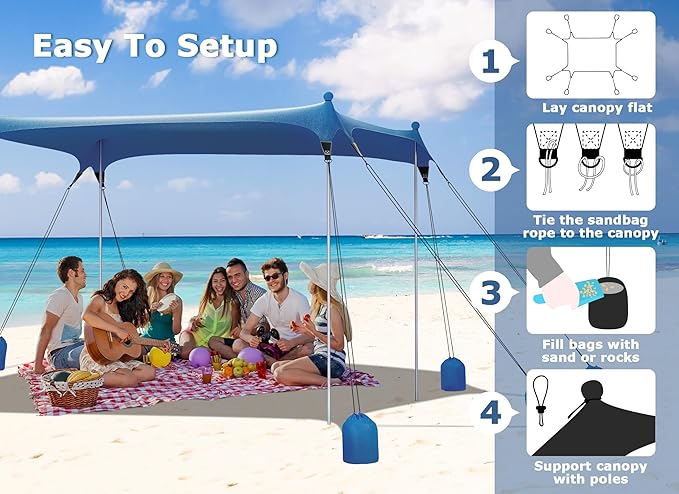 Gorich Beach Tent Sun Shelter with 8 Sandbags UPF50+ Protection &amp Windproof Pop Up Beach Canopy Tent Sun Shade for Family Travel &amp Camping Easy Setup Canopy Umbrella