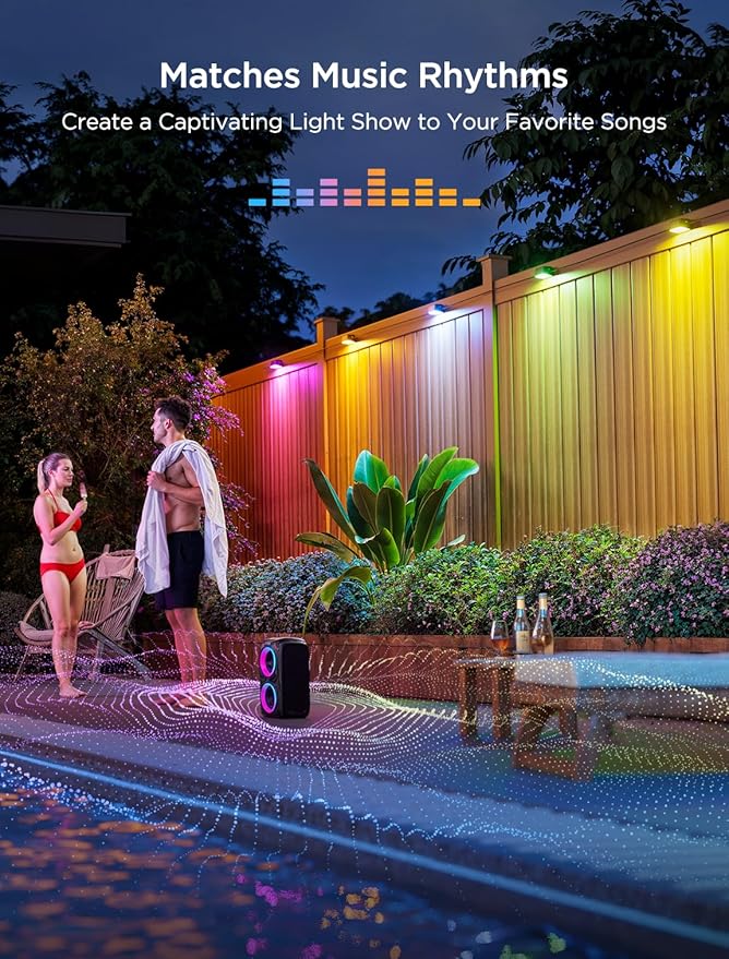 Govee Outdoor Deck Lights RGBIC Outdoor Lights with 4000K White Light IP65 Smart Fence Lights with App Control Voice Control LED Path Light for Outdoor DecorWired 6 Packs (32.8ft)