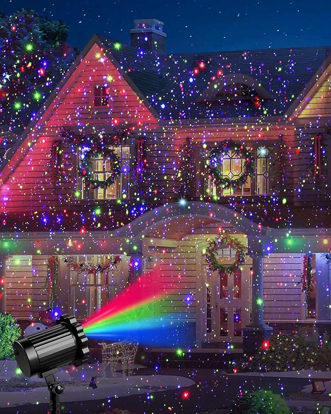 Brighter Laser Christmas Projector Lights Outdoor Waterproof RGB 3 Colors Gypsophila Moving Twinkles Christmas Decorations Stars Light Show Holiday Light Decorations for Yard/House/Garden/Party