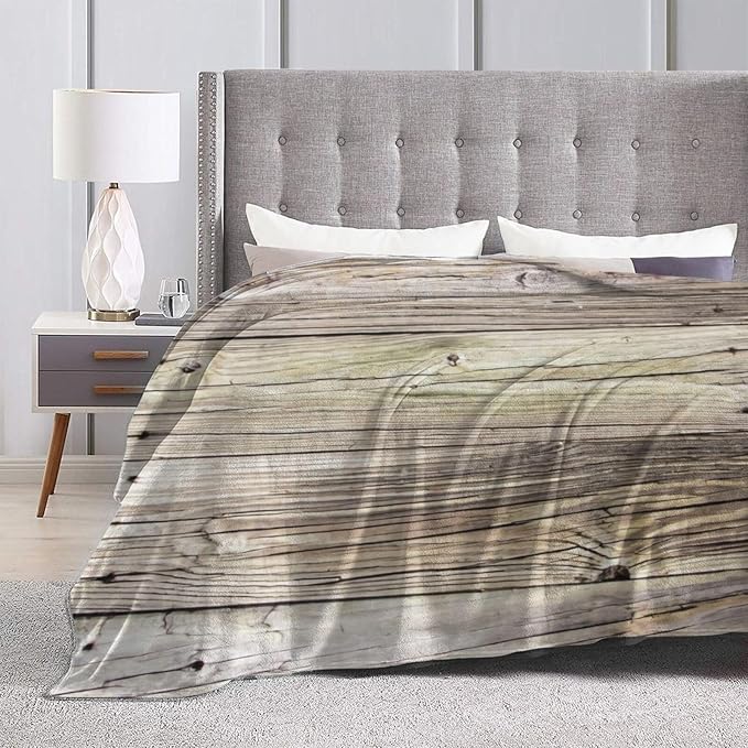50X40 Weathered Wooden Boards with Rustic Patina Lightweight Flannel Blanket - Soft and Breathable Polyester Suitable for Travel Camping and Home Decoration