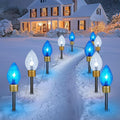 Brightown Strawberry Jumbo C9 Christmas Pathway Lights Outdoor -2 Pack Total 17 Feet 10 LED Jumbo C9 Walkway Lights Christmas Light Outdoor Decorations for Lawn Outside Holiday Blue &amp Pure White
