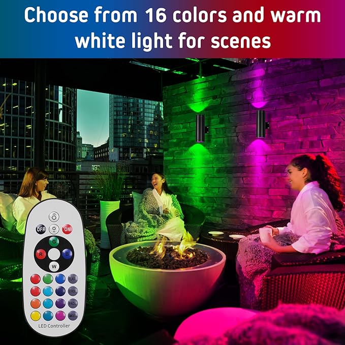 White &amp 16 Color Wall LightsColor Changing Wall Sconces Set of TwoRGB Up and Down Wall Lamp with Remote for PartyGame DecorationIndoorPorchGallery 2Pack (Black)