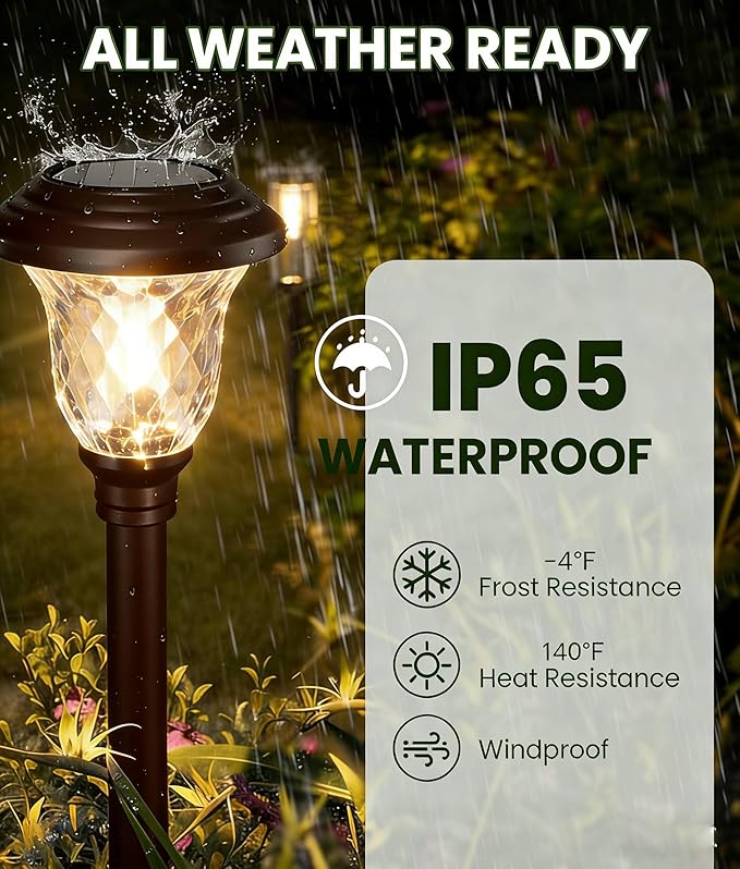 BEAU JARDIN 8 Pack Solar Pathway Lights Outdoor Solar Powered Waterproof Glass Christmas Gift High Lumen for Garden Landscape Path Yard Walkway Driveway White Color Changing Bronze