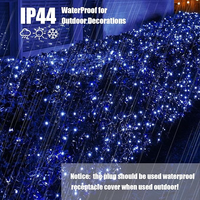Blue Christmas Net Lights Outdoor 5ft x 6ft Connectable 120Led 8 Modes Waterproof Black Wire 29V Plug in Mesh Net Christmas Lights for Garden Yard Bushes Trunk Xmas Tree Decor (Blue)