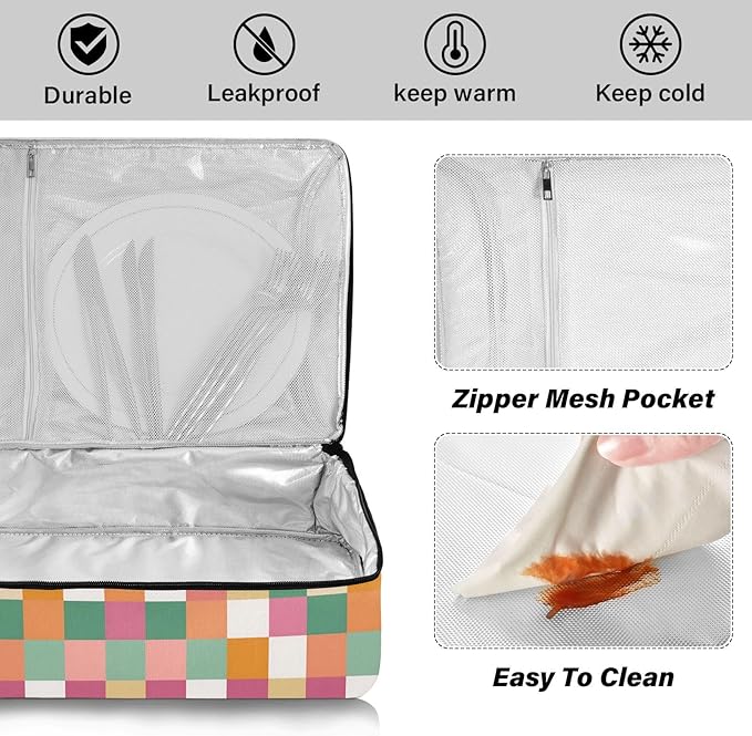 Casserole Carrier Cute Checkered PatternsInsulated Casserole Carrier for Hot or Cold Food Thermal Lunch Tote for Potluck Parties Picnic Beach Fits 9 x 13 Inches Baking Dish