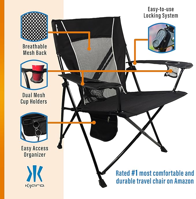 Kijaro Foldable Camping Chair Vik Black Polyester Mesh Steel Portable Durable Unisex