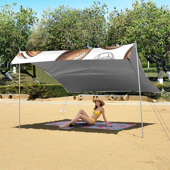 Football Brown Helmet Tile Pattern Camping Sun Shelter Beach Tent Portable Beach Sun Shade Outdoor Canopy for Camping Trips Fishing Picnic