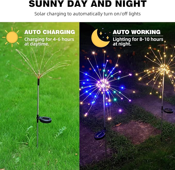 YOTOZU 4 PCS Solar Firework Light Outdoor Solar Garden Decorative Lights 120 LED Powered 40 Copper Wires String DIY Landscape Light for Walkway Pathway Backyard Decor Parties Perfect Gifts(Green)