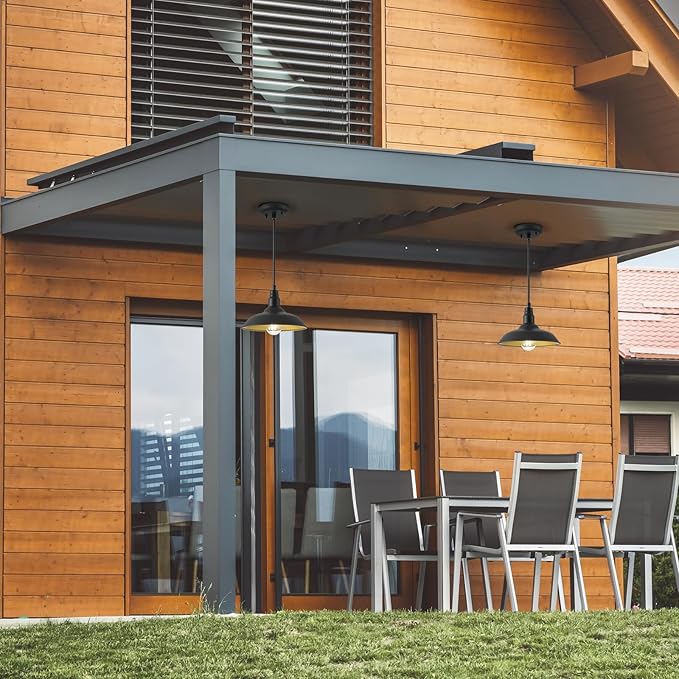 10in Dome Farmhouse Pendant Lights Black and Brass Kitchen Island Hanging Light Fixture for House Outdoor Barn Pendant Ceiling Lighting for Dinning Room Entryway Deck Adjustable Length