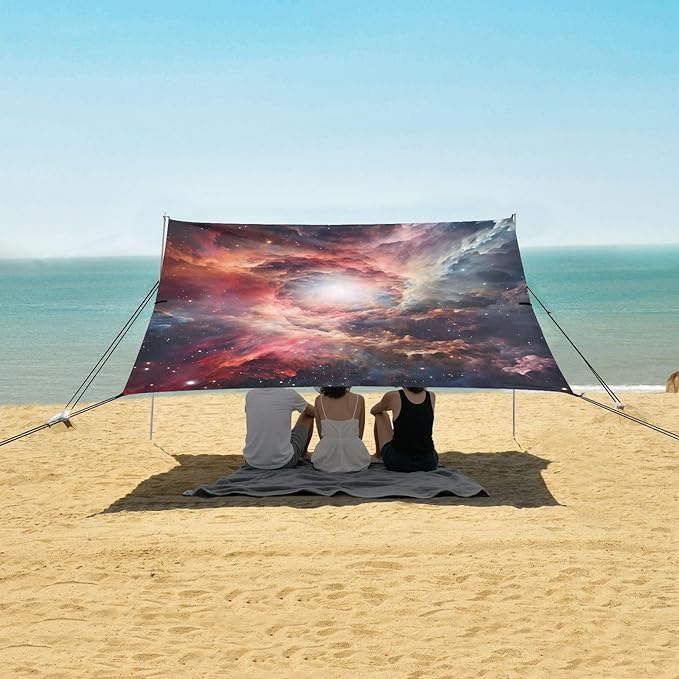 Beach Tent Sun Shelter Red Clouds Space Lightweight &amp Easy Setup Beach Shade Canopy for Camping Fishing