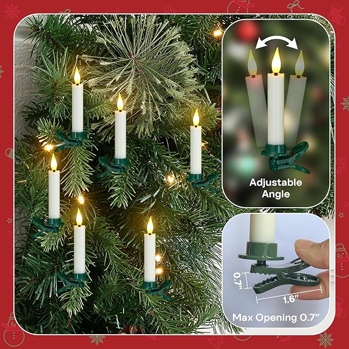 Pack of 12 Flameless Taper Clip on Candles with 12 Clips Remote and Timer Function LED Flickering Battery Operated Fake Short Ivory 0.6 x3.7 Plastic Warm Light for Festival Tree Decor