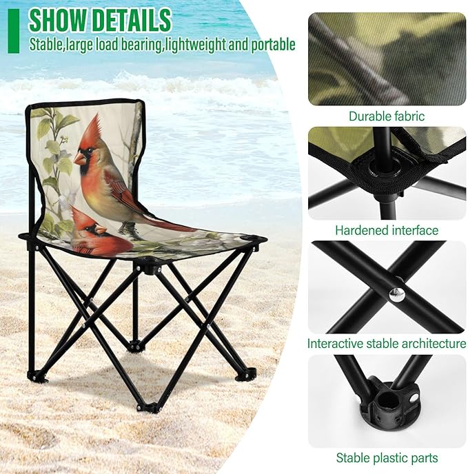 FRMG Cardinal Spring Portable Camping ChairsCollapsible Anti-Slip Padded Oxford Cloth Stool for Beach Compact Lightweight Foldable Chairs for Hiking Mountaineering Beach 2012557